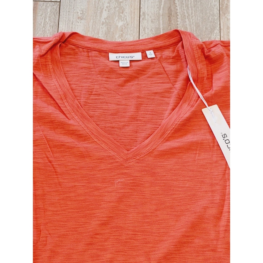 Chico's 2 Cotton Slub T-Shirt Flutter‎ Ruffle Sleeve Orange Blossom Large NWT - Picture 5 of 8
